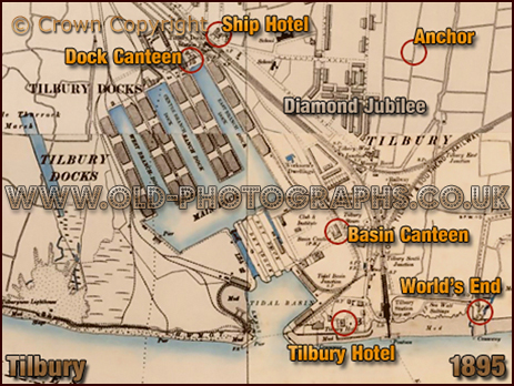 Tilbury : Map extract showing the locations of pubs [1895]