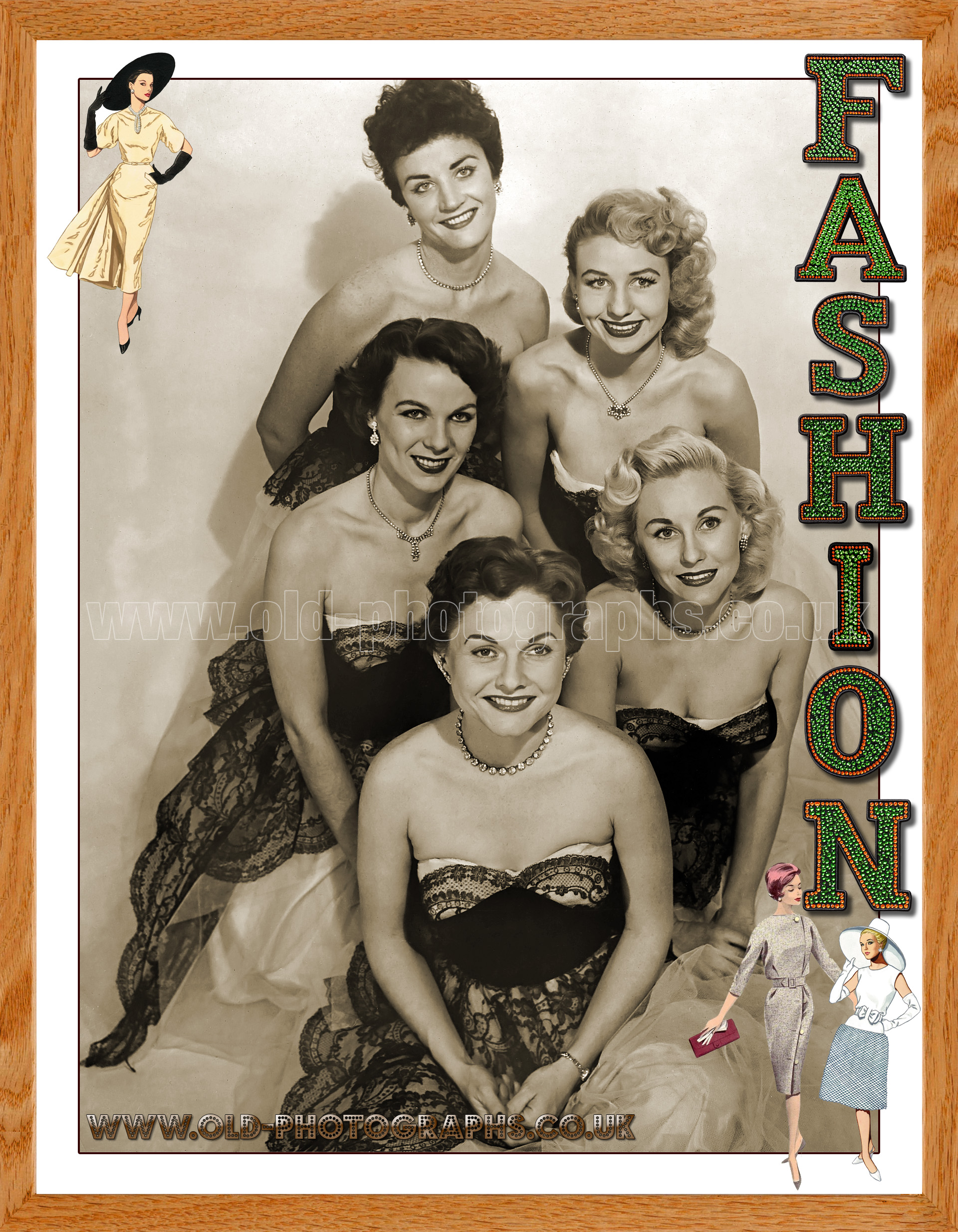 Fashion : Five women wearing strapless dresses in photo-shoot [c.1954]